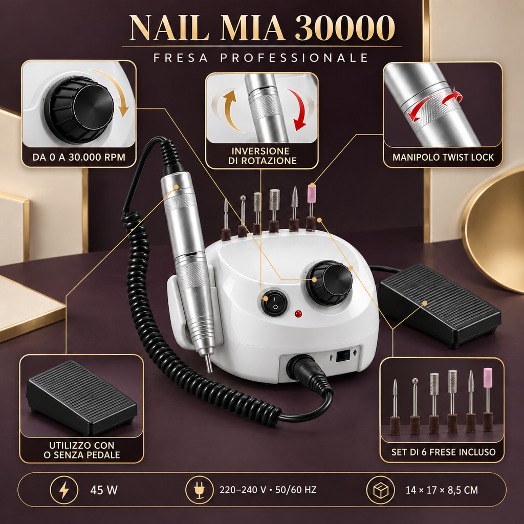 Fresa Professionale Nail Mia 30000 con Manipolo Twist Lock