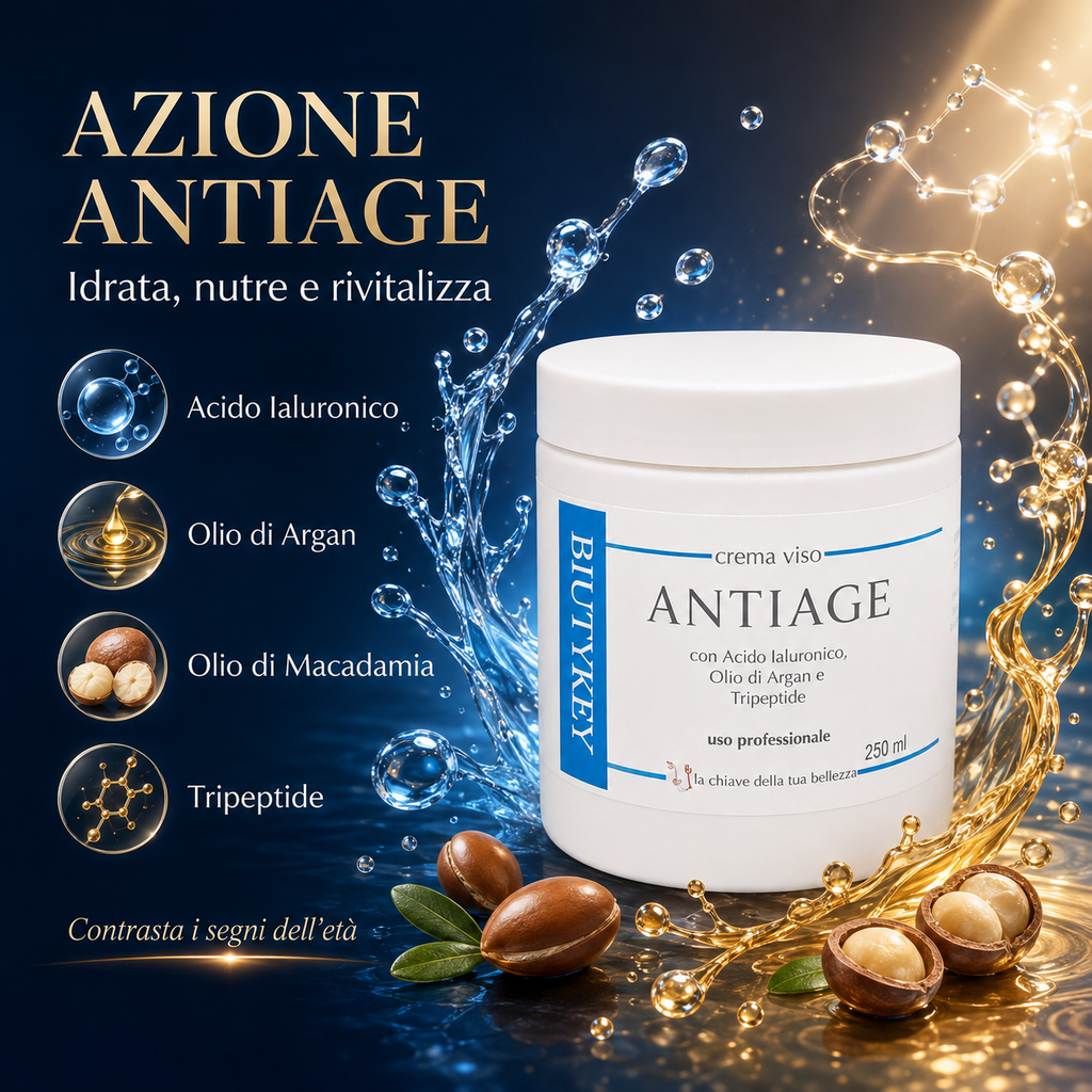 Crema Viso Antiage con Acido Ialuronico, Olio di Argan e Tripeptide – 250 ml