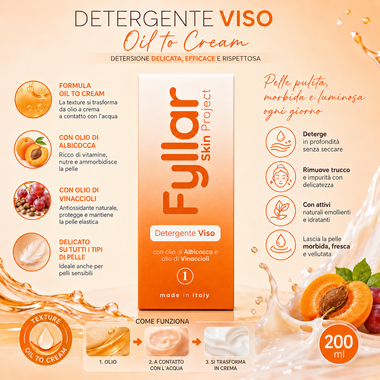 Detergente Viso con Olio di Albicocca e Olio di Vinaccioli 200 ml