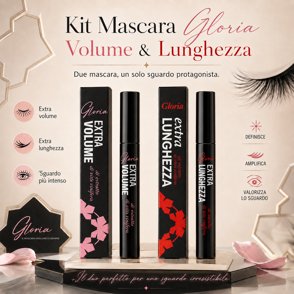 Kit Mascara Gloria by Klori – Volume e Lunghezza