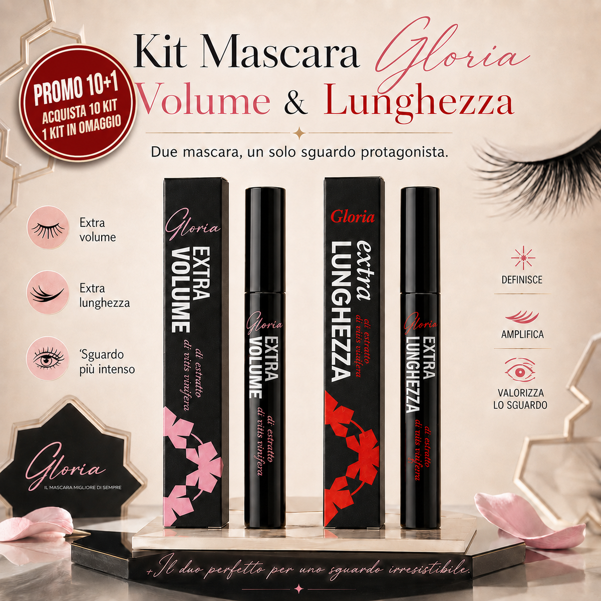 Kit Mascara Gloria by Klori – Volume e Lunghezza