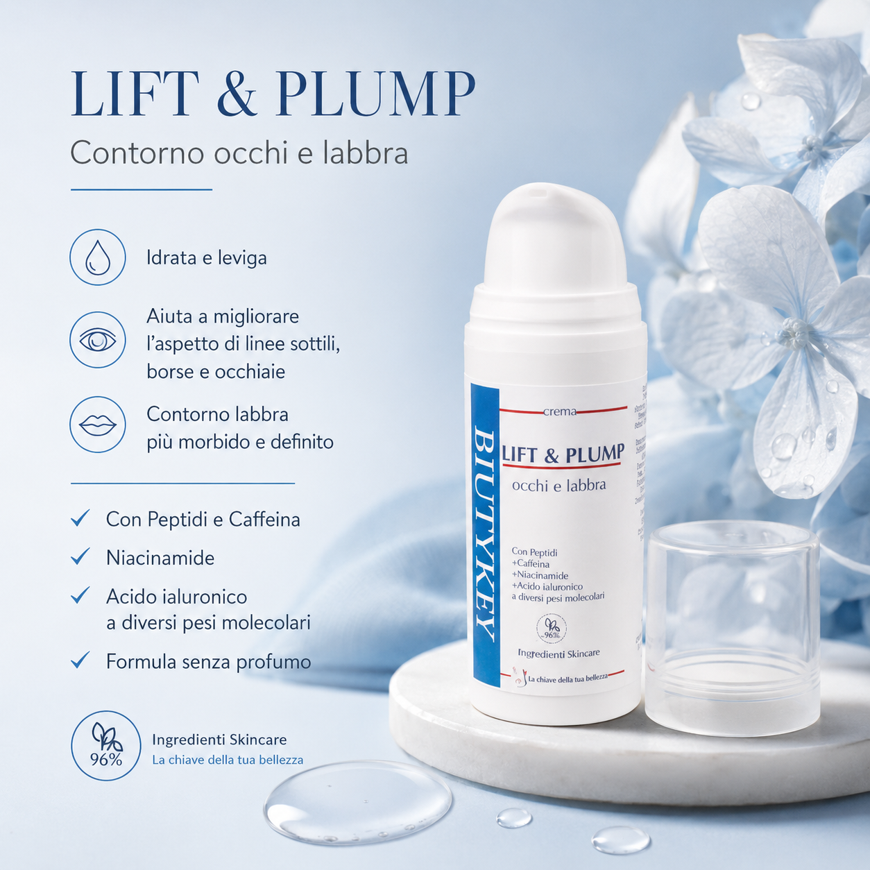 Crema Contorno occhi e labbra con Peptidi e Ialuronico 30ml