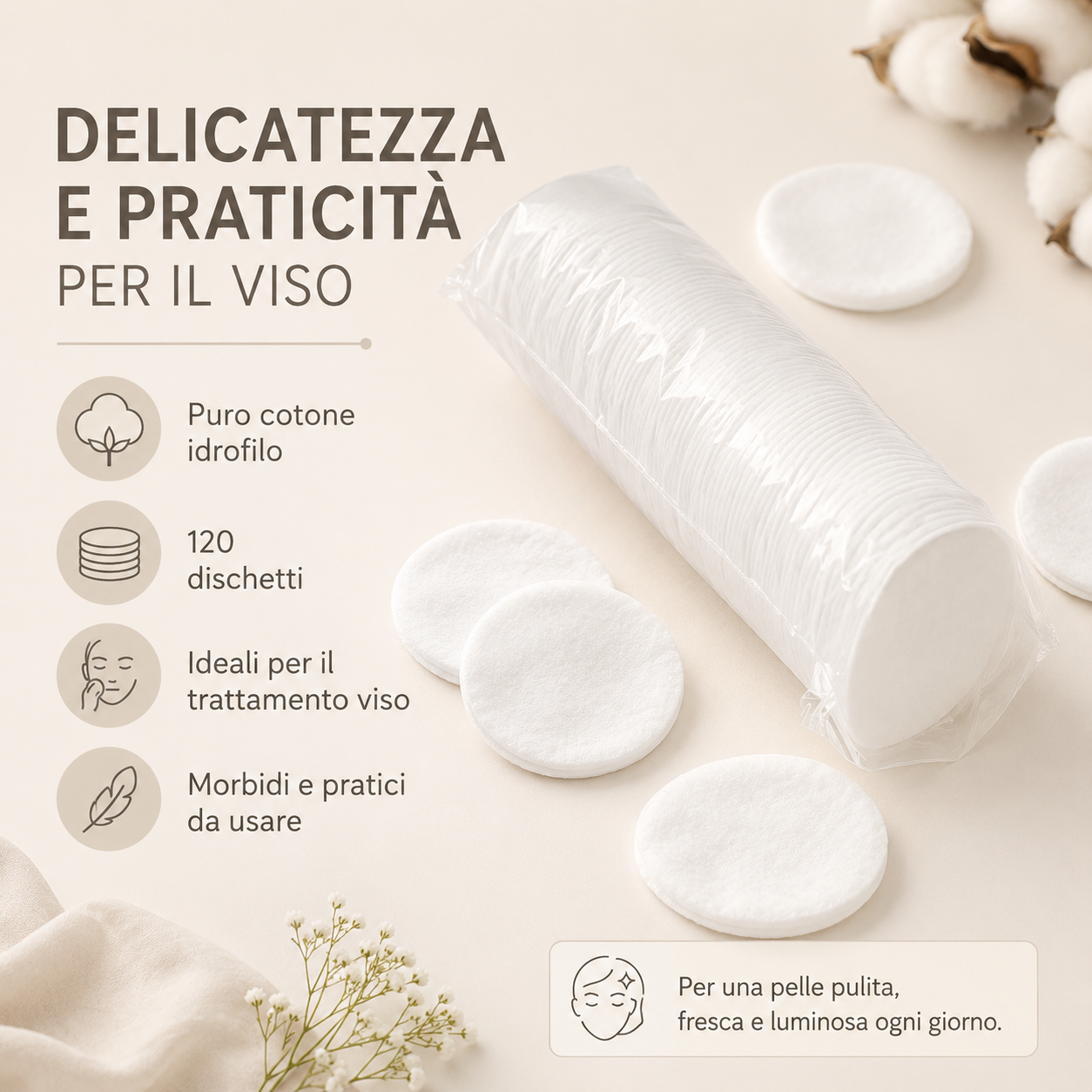 Dischetti Di Puro Cotone Idrofilo 120pz