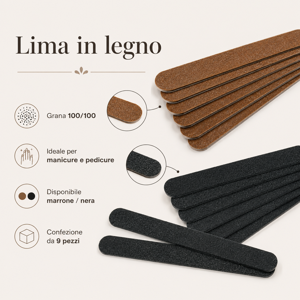 Lima In Legno Manicure Marrone/Nera  Grana 100/100  9pz