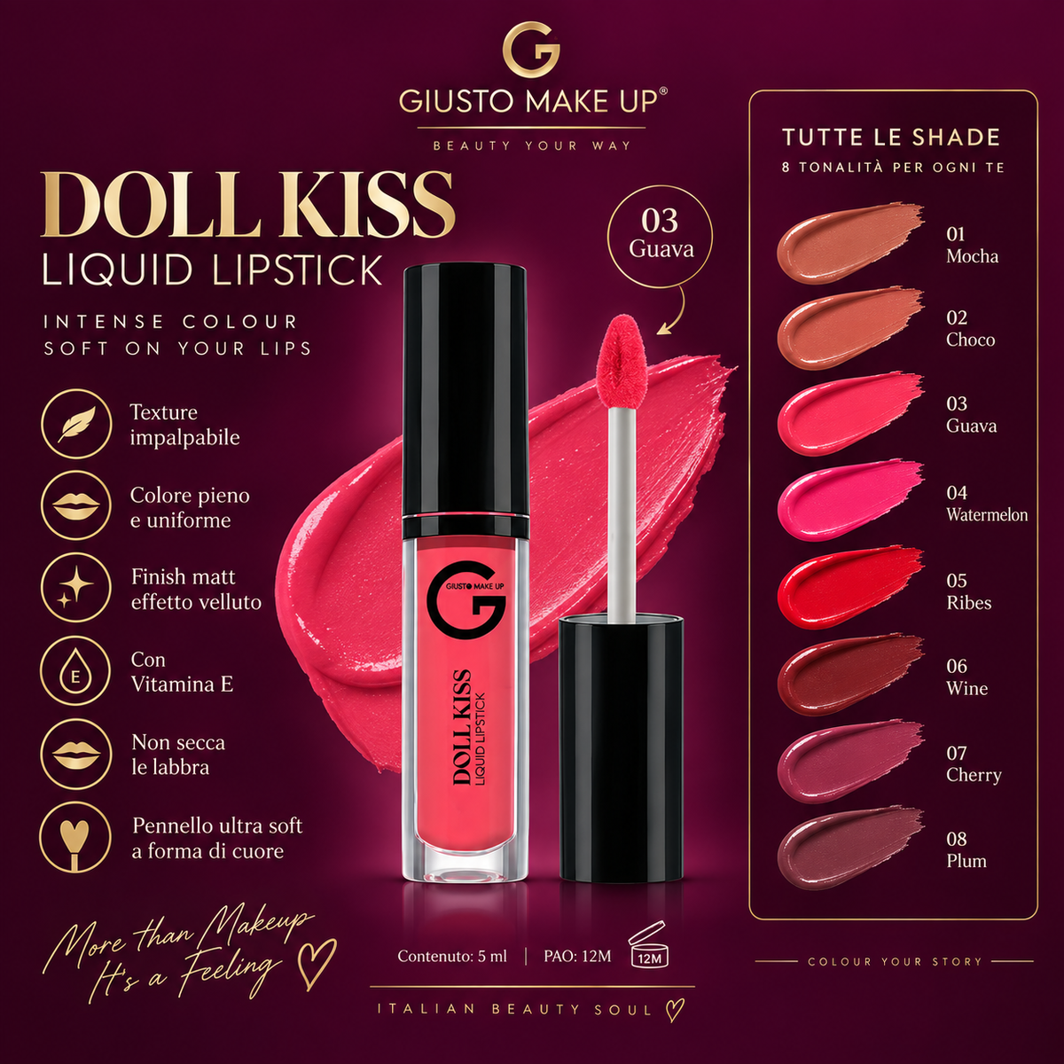 DOLL KISS LIQUID LIPSTICK – Tinta labbra matt effetto velluto 5 ml