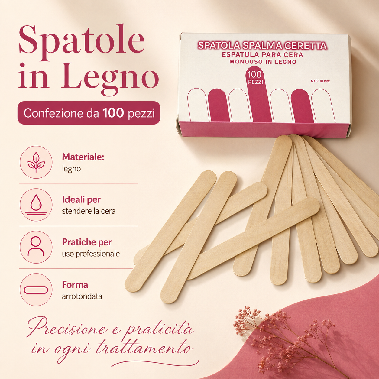 Spatole in legno 100 pz