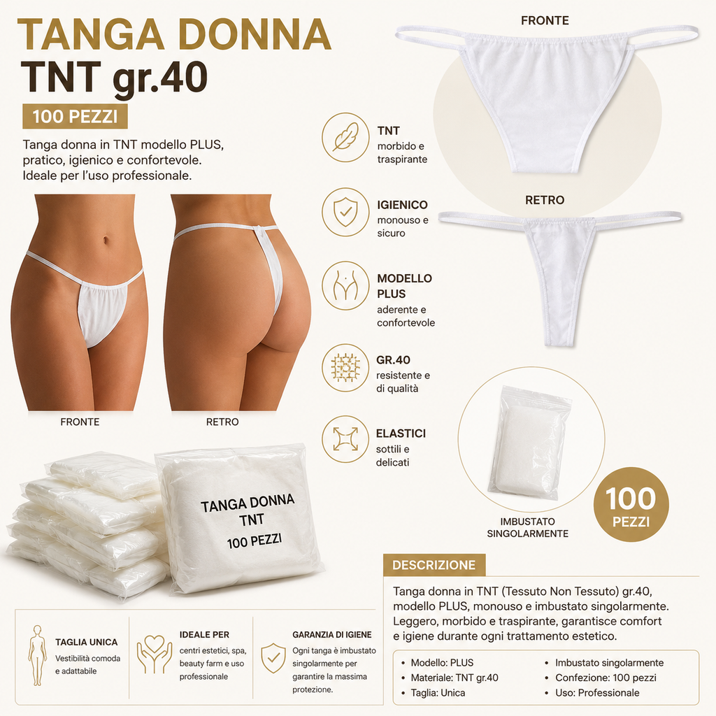 Tanga Donna in TNT gr. 40 Modello PLUS – 100 pz