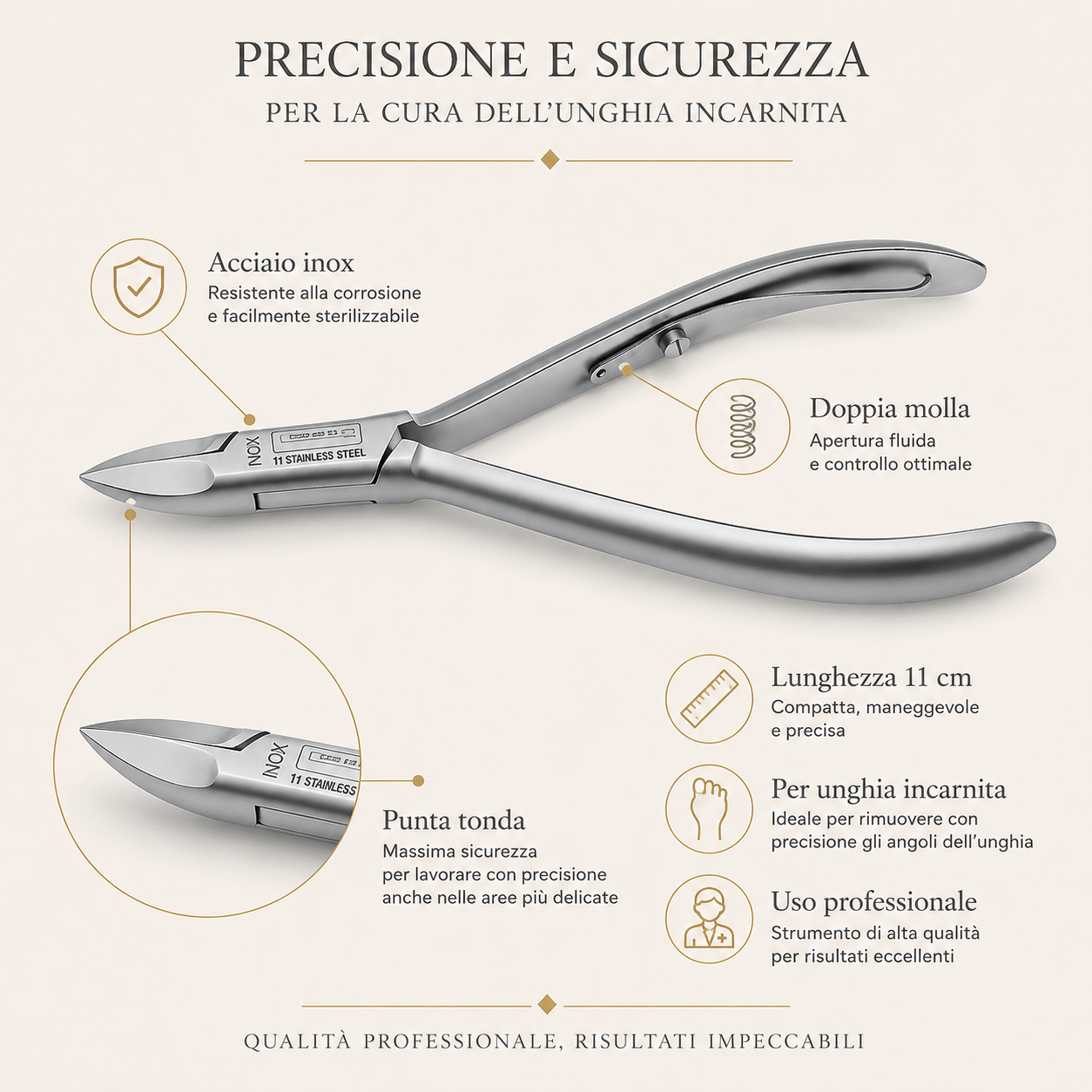 Tronchese Unghia Incarnita Acciaio Inox Tondo 11 cm/13 cm